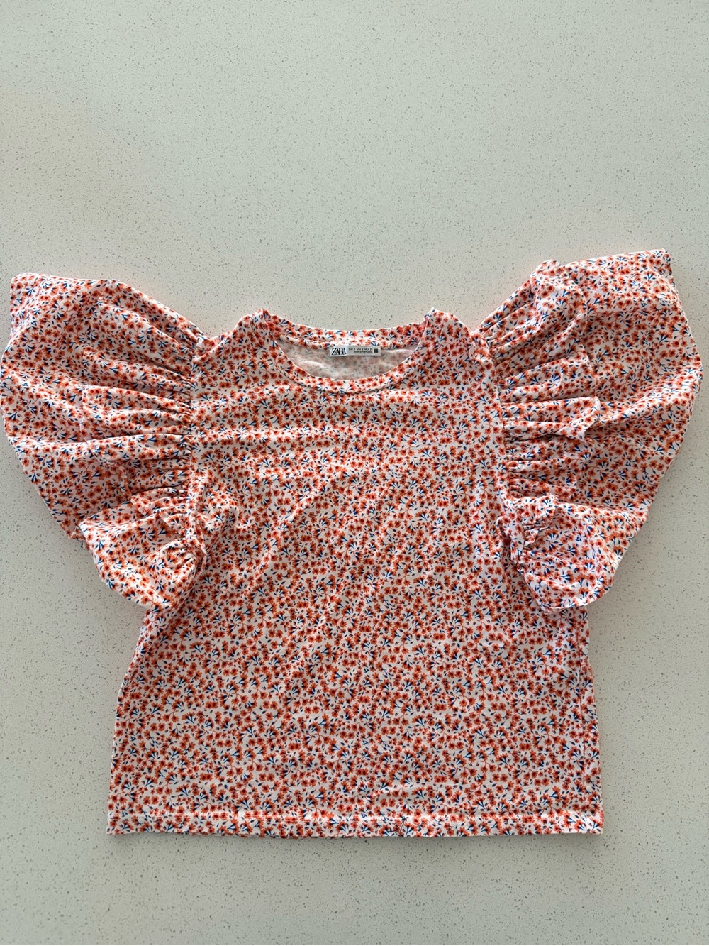 Zara Contrasting Ditsy Floral Statement Ruffle Sleeve Top Small Style 0085/128